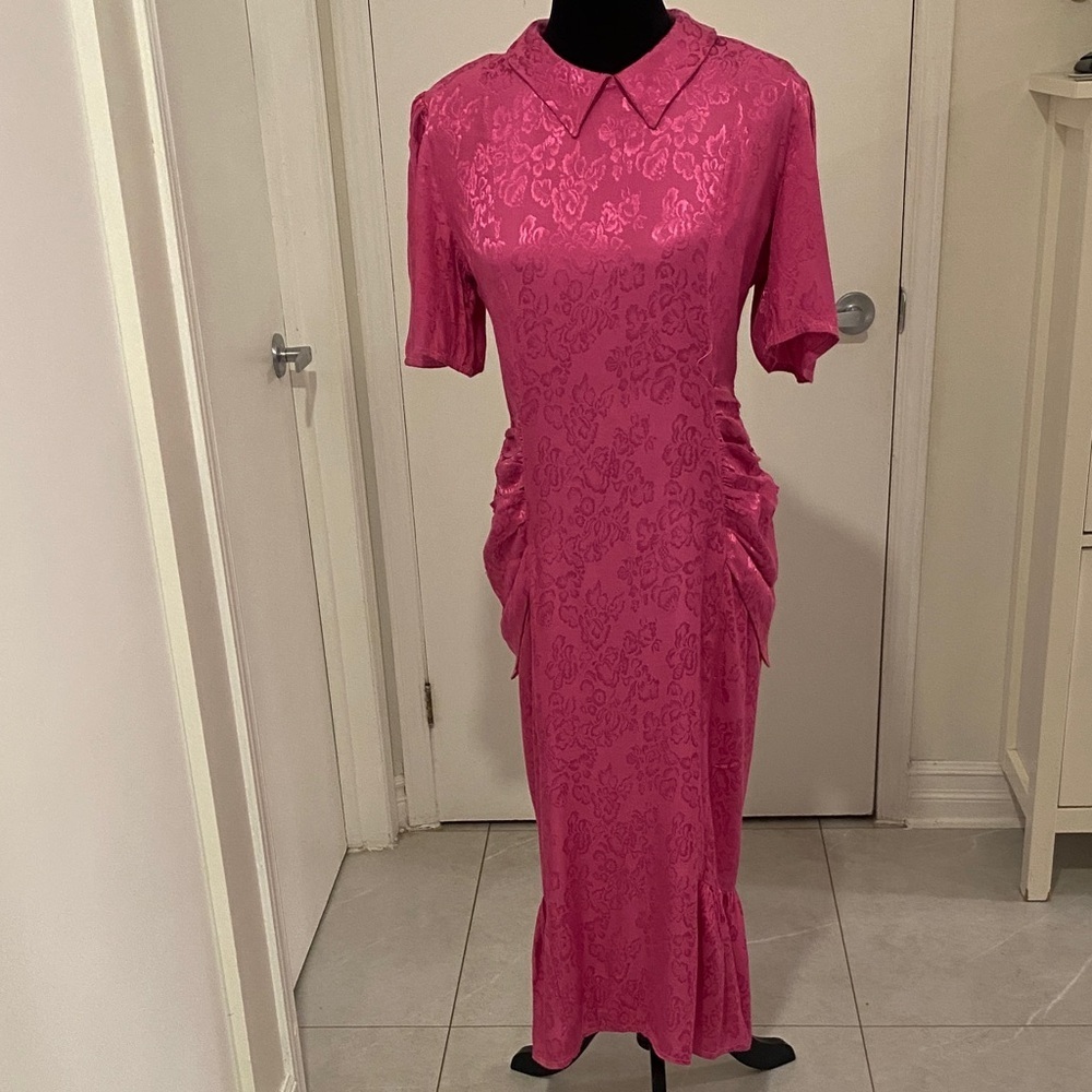 Ell-Jay of Montreal Vintage 1980’s midi Length Pink Rayon Dress Size Small - Picture 3 of 17